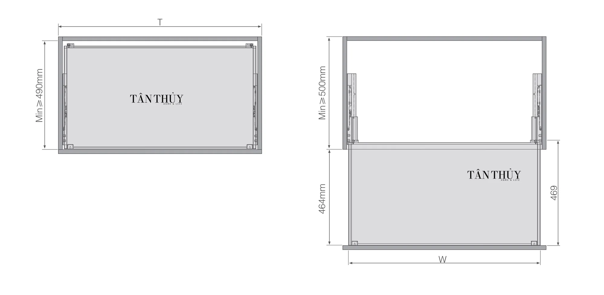Kích thước Khoảng tủ lắp giá bát đĩa xoong nồi âm tủ tích hợp đèn LED SHLBL-WL