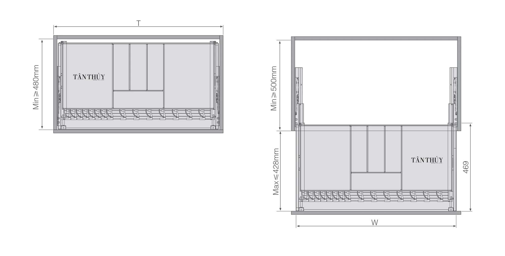 Kich thuoc khay chia ngan keo Double Deck Basket SH ABC SHLBQC