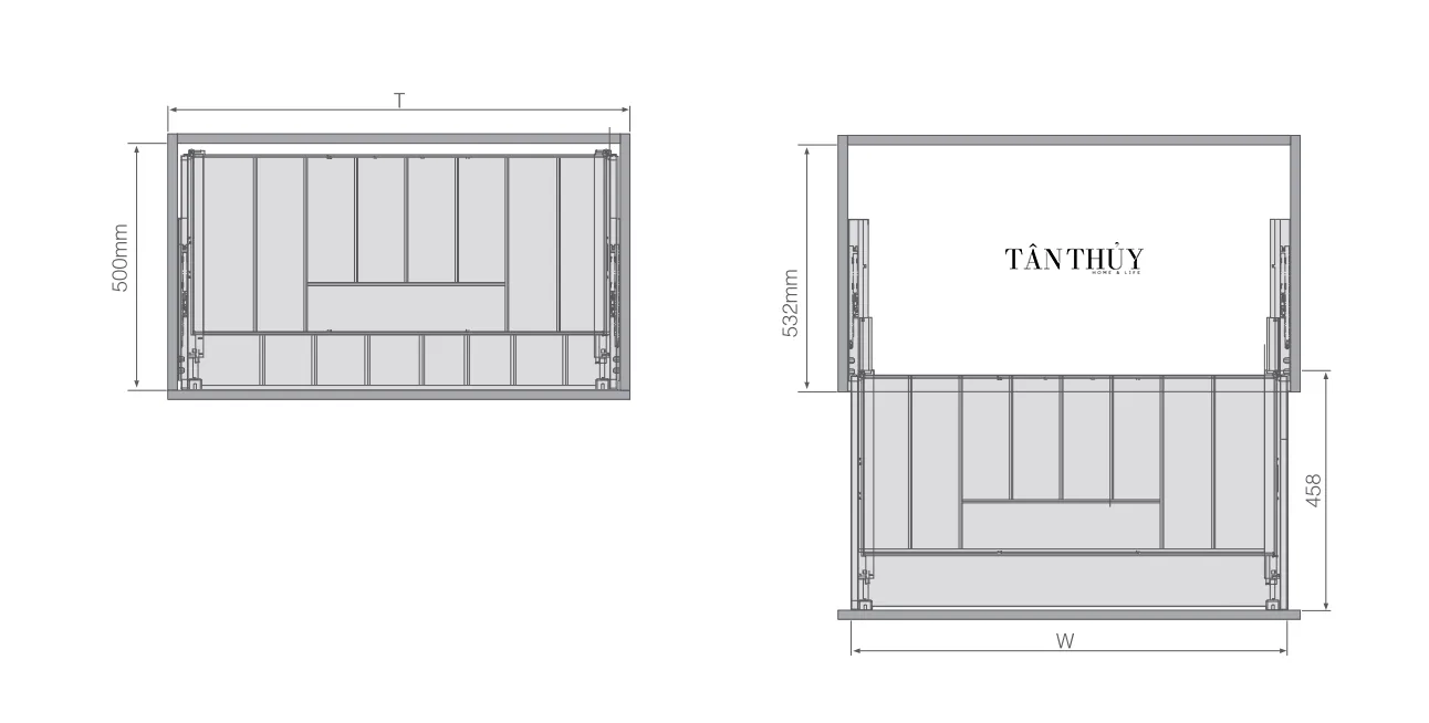 Khay chia ngăn kéo tủ bếp cao cấp (Double-deck Basket) SHLBL-BCL Series Kích thước Khay chia ngăn kéo tủ bếp cao cấp (Double-deck Basket) SHLBL-BCL Series