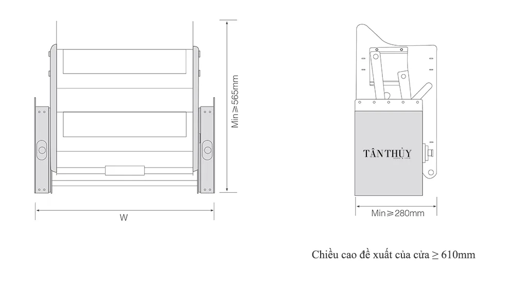 Kích thước Khoang tủ lắp đặt Kệ Nâng Hạ Tủ Bếp Inox 304 Thông Minh (SH-ABC) SH2621